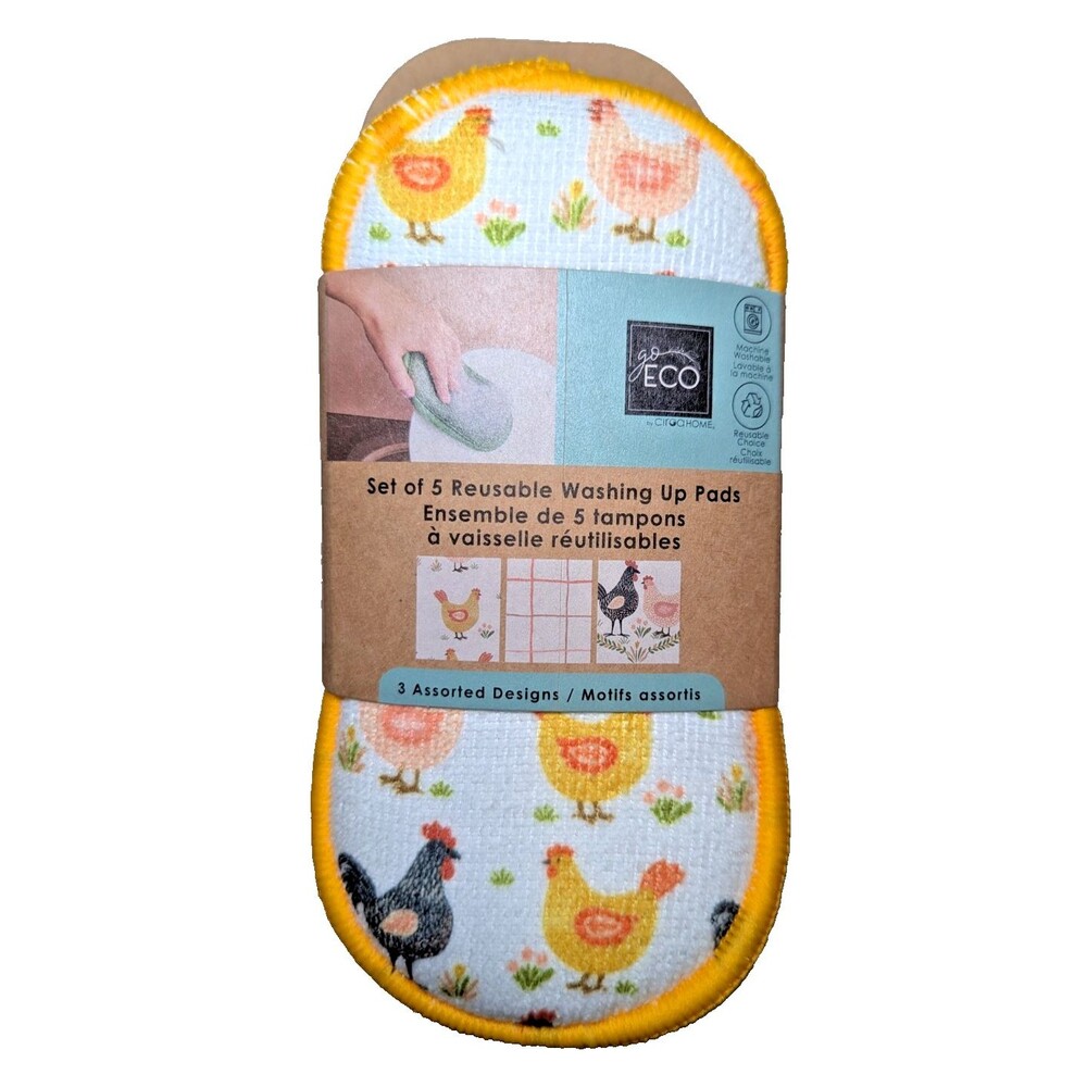 Ciroa Eco Sponge Chickens Rooster Flowers Checks 5-pc Reusable Pads Scrubby NIP